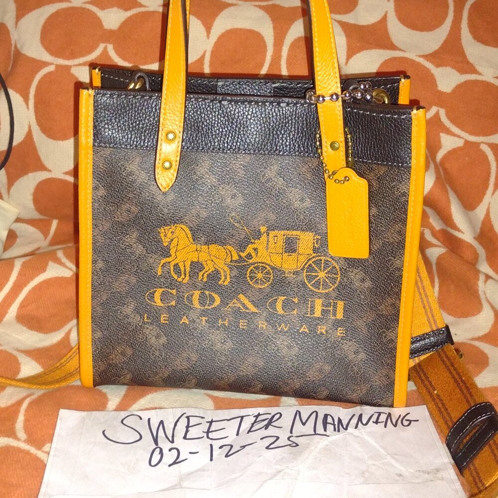 Coach Field Tote 22 Brown and Orange with Carriage